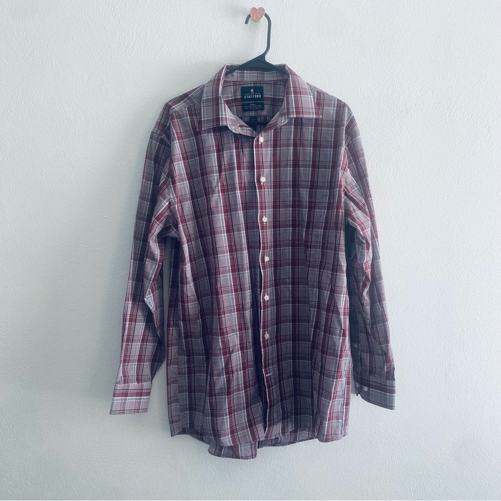 Stafford dark red plaid button down shirt